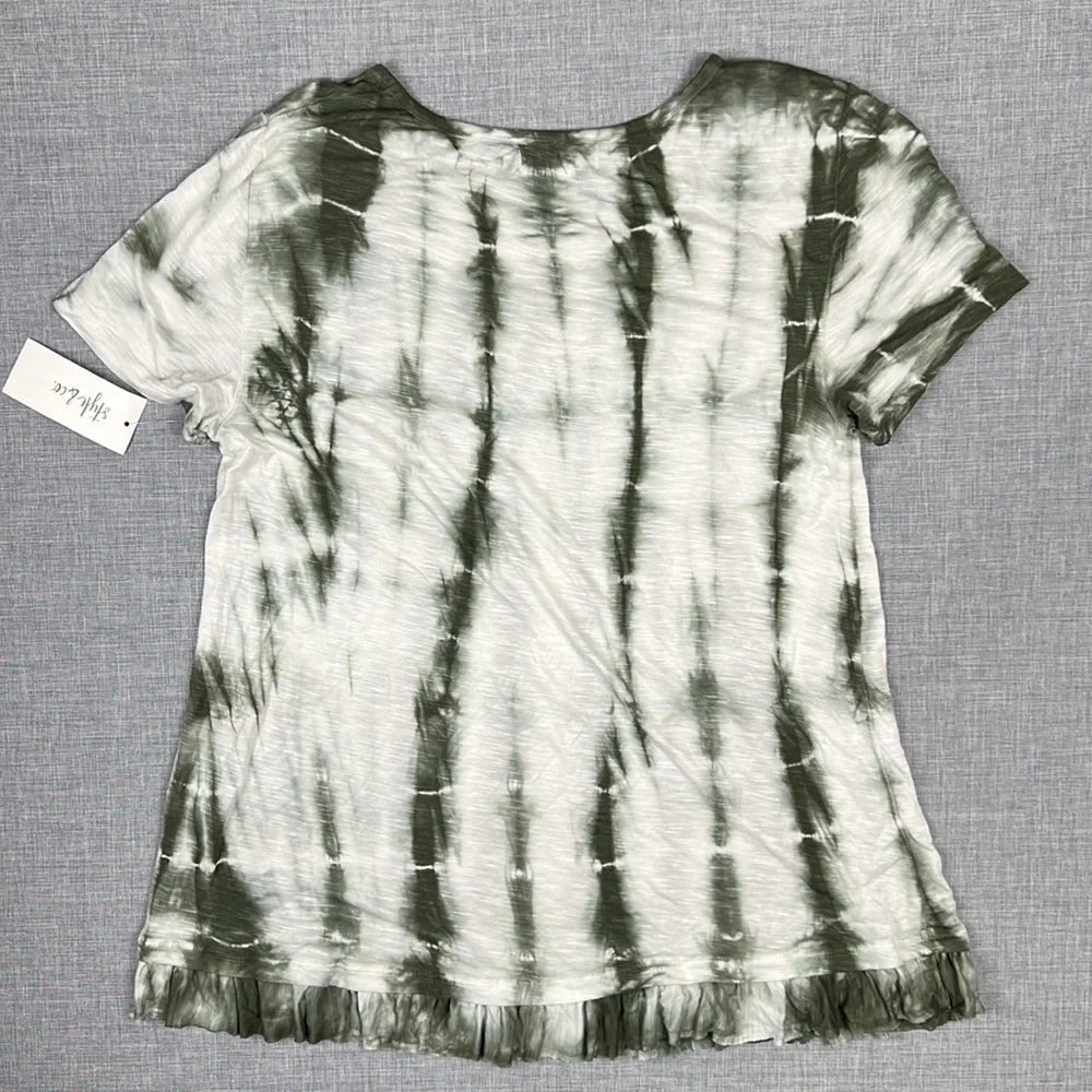 Style & Co Olive Green Tie Dye Ruffle Hem Top Size XS - Picture 5 of 5